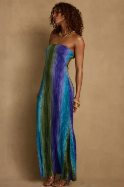Best Natalia Blue Striped Strapless Plisse Maxi Dress Seashells + Wedding Bells|Party Dresses