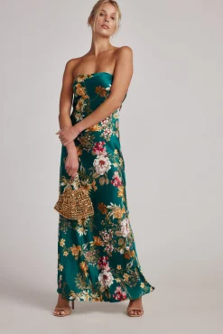 Sale Natalia Emerald Floral Strapless Maxi Dress Wedding Guest Dresses|Maxi Dresses