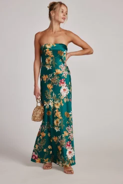 Sale Natalia Emerald Floral Strapless Maxi Dress Wedding Guest Dresses|Maxi Dresses