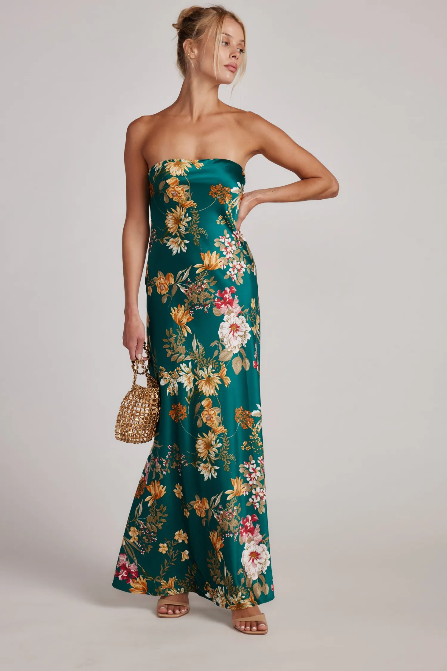 Sale Natalia Emerald Floral Strapless Maxi Dress Wedding Guest Dresses|Maxi Dresses