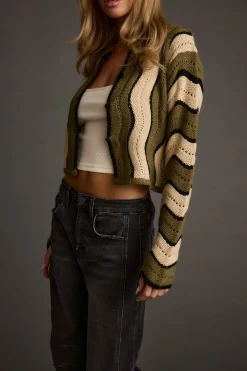 New Nikki Retro Print Olive Cardigan Sweaters + Cardis|Long Sleeves