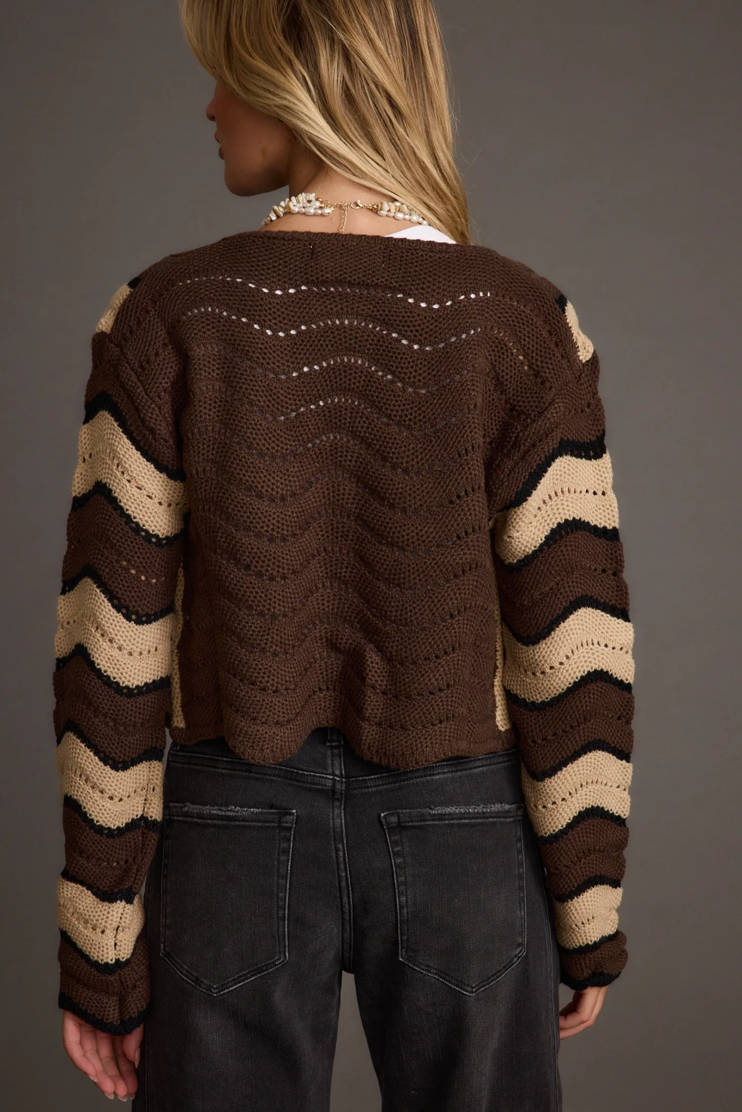 Discount Nikki Retro Printed Brown Cardigan Sweaters + Cardis|Long Sleeves
