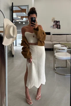 Hot Nita Cream Knit Strapless Crop Top Going Out Tops|Tees + Tanks