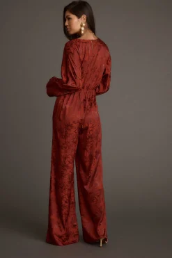 New Noelle Cinnamon Satin Jacquard Jumpsuit Party Dresses|Jumpsuits + Rompers