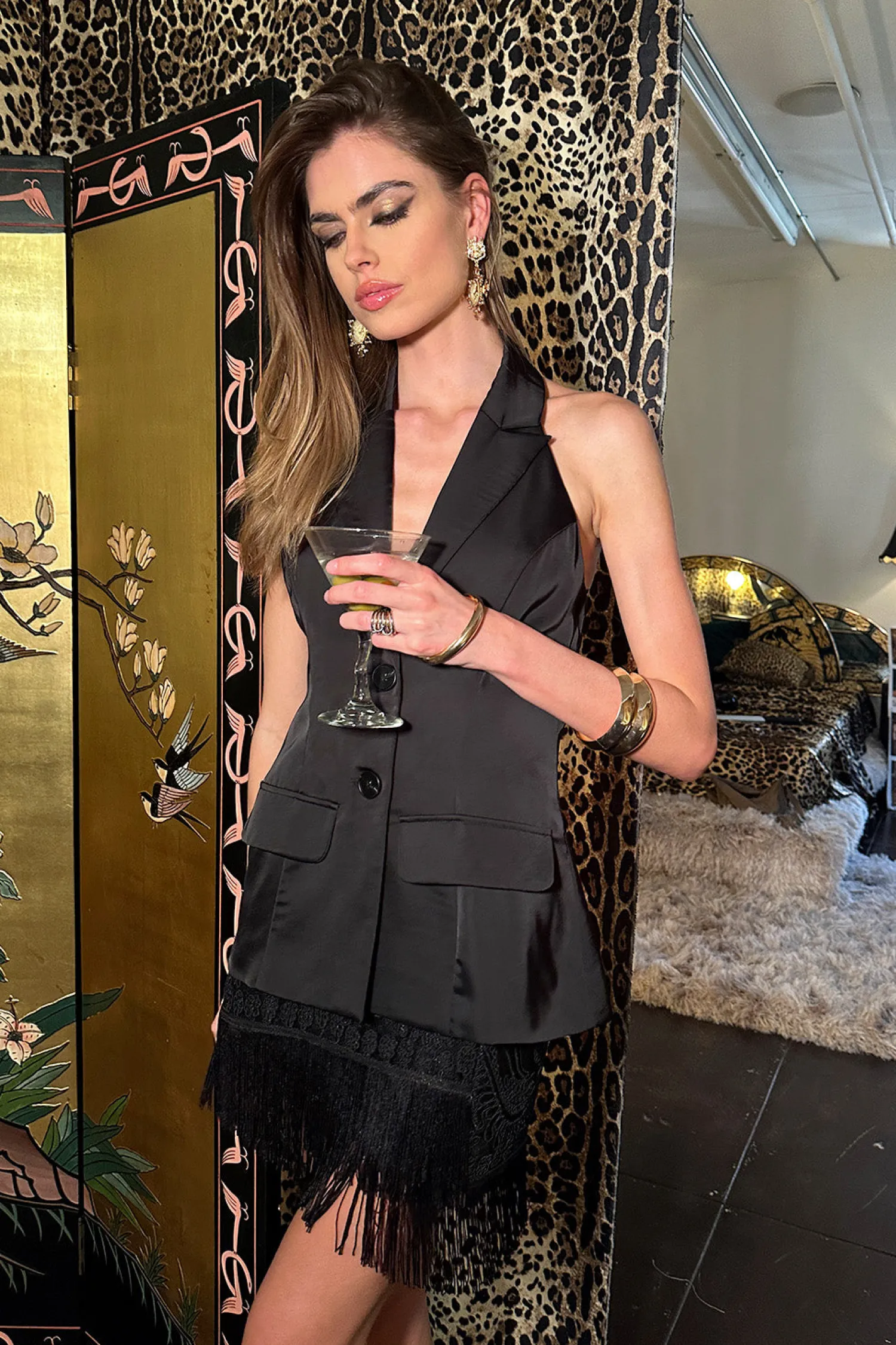 Sale Noir Black Satin Longline Vest Tees + Tanks