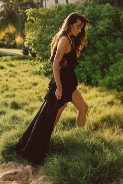 Sale Nyx Black Lace Inset Ruffle Maxi Dress Western Bachelorette|For You And Your Bestie