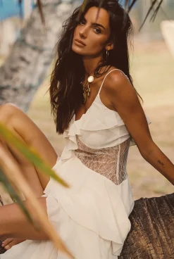 Fashion Nyx Ivory Lace Inset Ruffle Maxi Dress The White Edit|Western Bachelorette