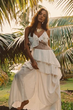 Fashion Nyx Ivory Lace Inset Ruffle Maxi Dress The White Edit|Western Bachelorette