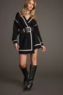 New Outlaw Black Wrap Sweater Mini Dress Day Dresses|Mini Dresses