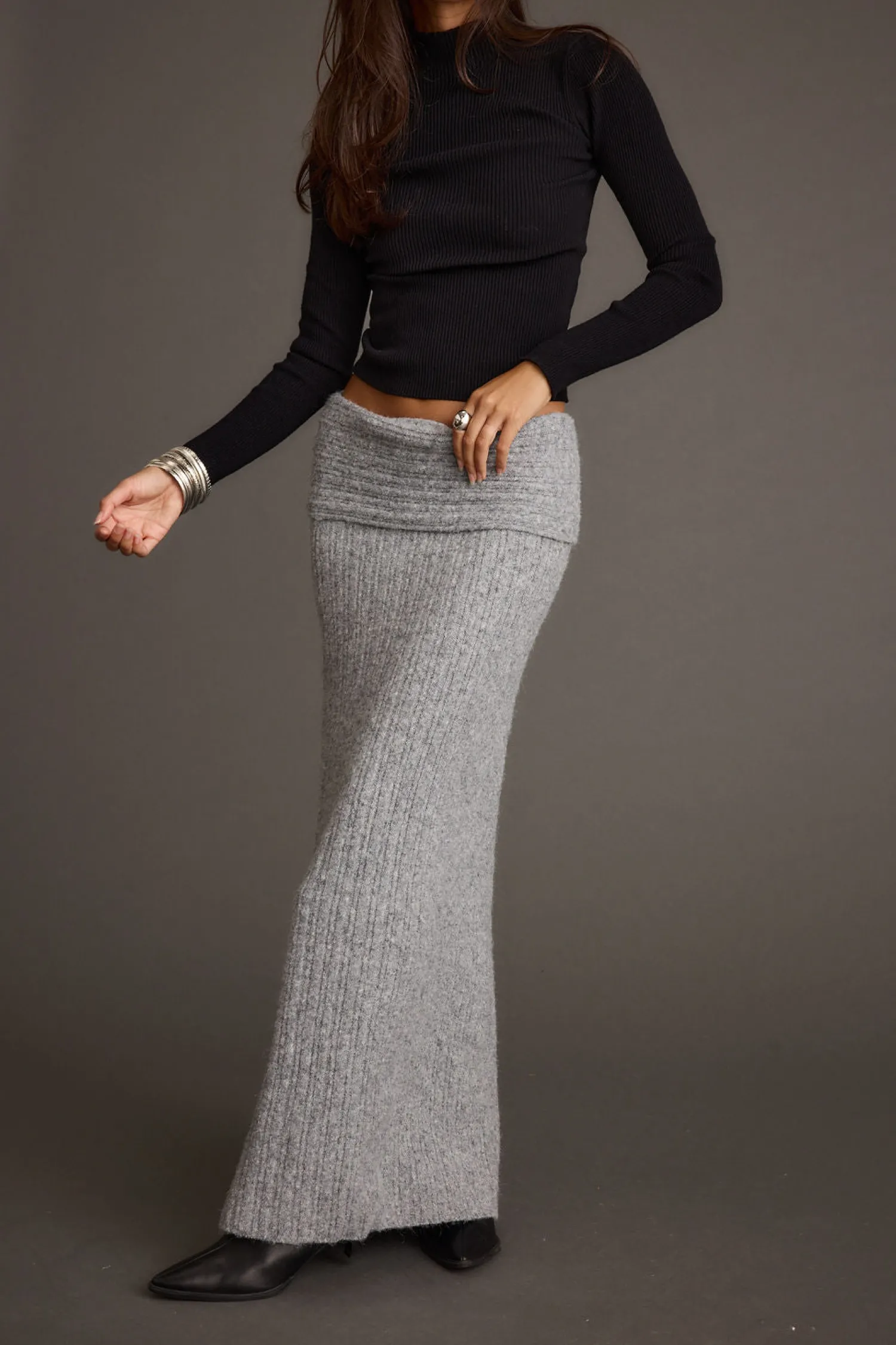Discount Pamela Heather Grey Sweater Maxi Skirt Skirts