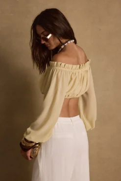 New Panama Baby Yellow Chiffon Top Date Night Tops|Sets