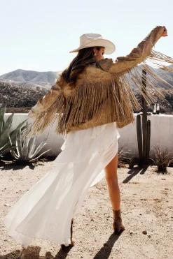 Sale Phoenix Taupe Vegan Leather Moto Fringe Jacket Outerwear|Jackets