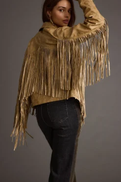 Sale Phoenix Taupe Vegan Leather Moto Fringe Jacket Outerwear|Jackets
