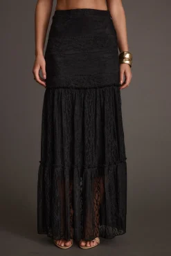 New Poppy Black Lace Maxi Skirt Skirts|Festival Bottoms