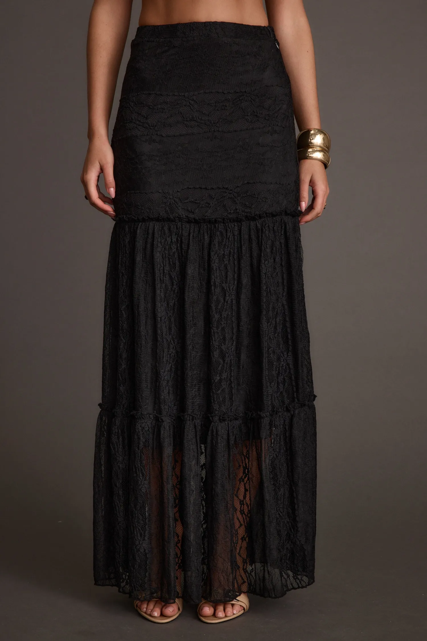 New Poppy Black Lace Maxi Skirt Skirts|Festival Bottoms