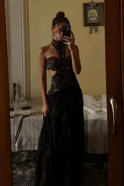 Hot Princesa Black Lace Drop Waist Maxi Dress Honeymoon|Festival Restocked
