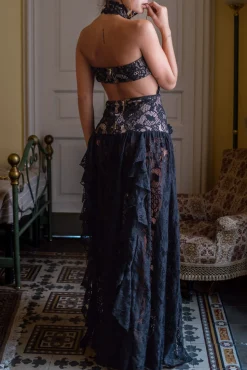 Hot Princesa Black Lace Drop Waist Maxi Dress Honeymoon|Festival Restocked