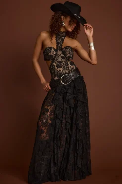 Hot Princesa Black Lace Drop Waist Maxi Dress Honeymoon|Festival Restocked