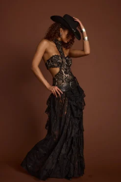 Hot Princesa Black Lace Drop Waist Maxi Dress Honeymoon|Festival Restocked