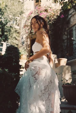 Fashion Princesa White Lace Drop Waist Maxi Dress The White Edit|Golden Hour Bachelorette