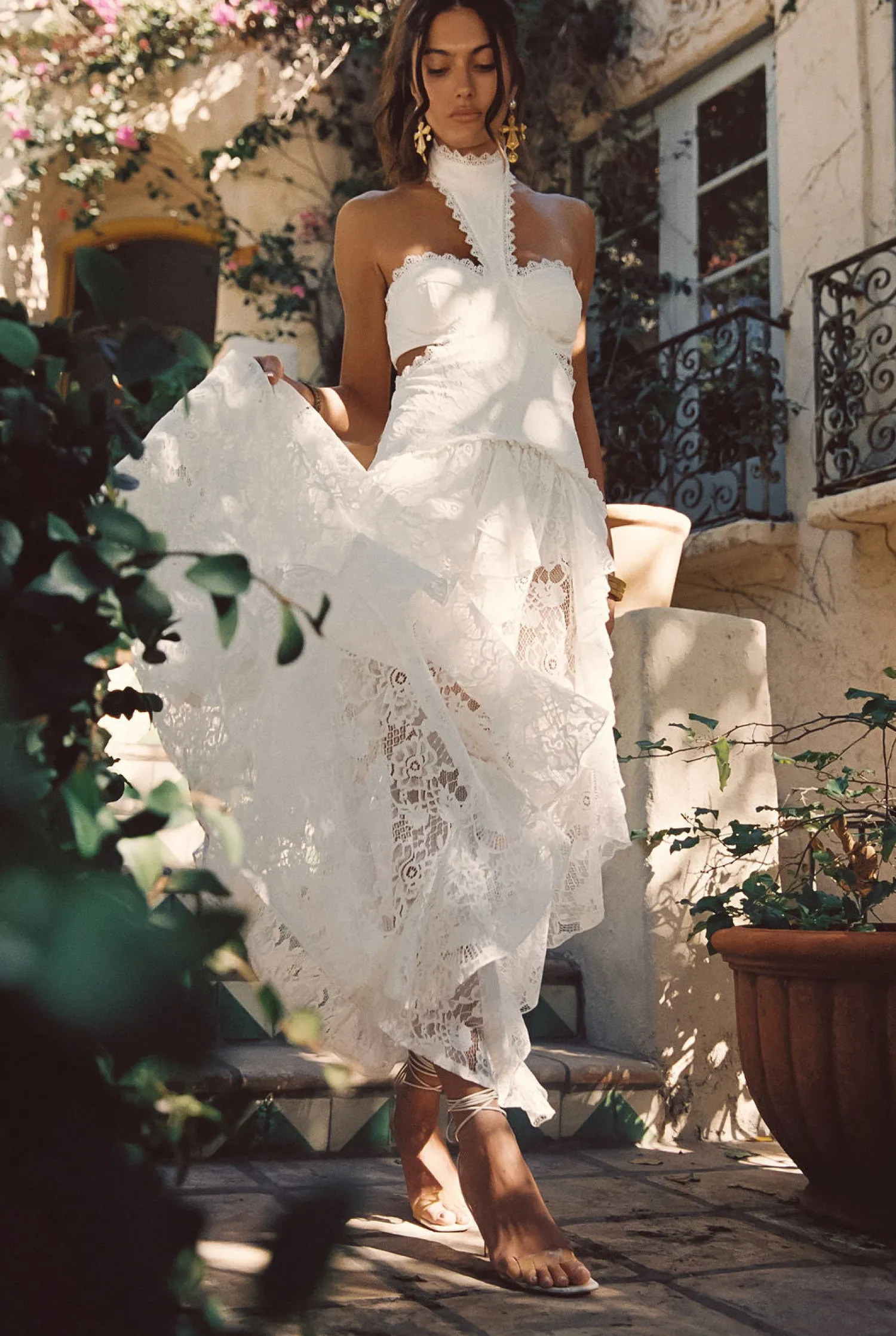 Fashion Princesa White Lace Drop Waist Maxi Dress The White Edit|Golden Hour Bachelorette
