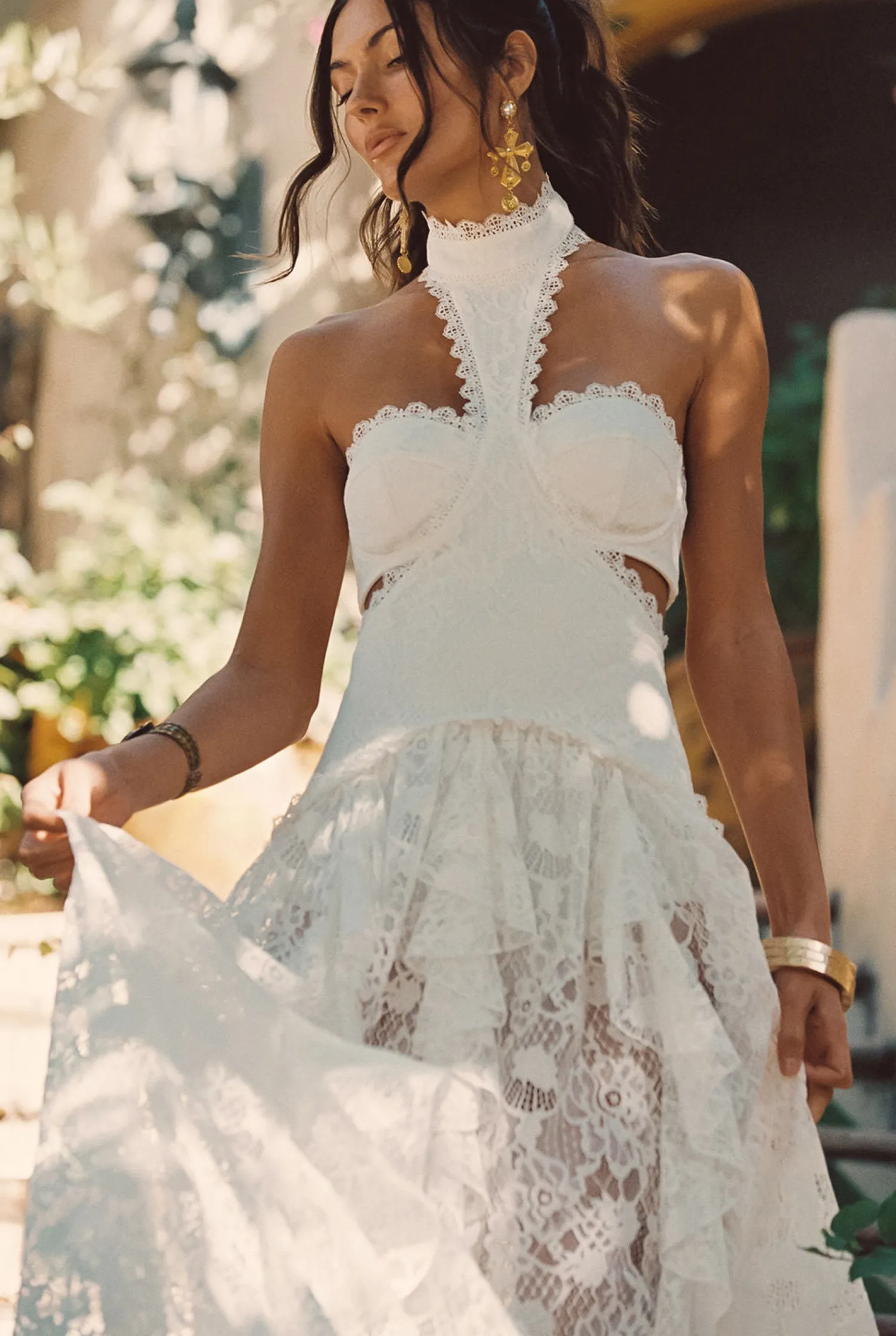 Fashion Princesa White Lace Drop Waist Maxi Dress The White Edit|Golden Hour Bachelorette