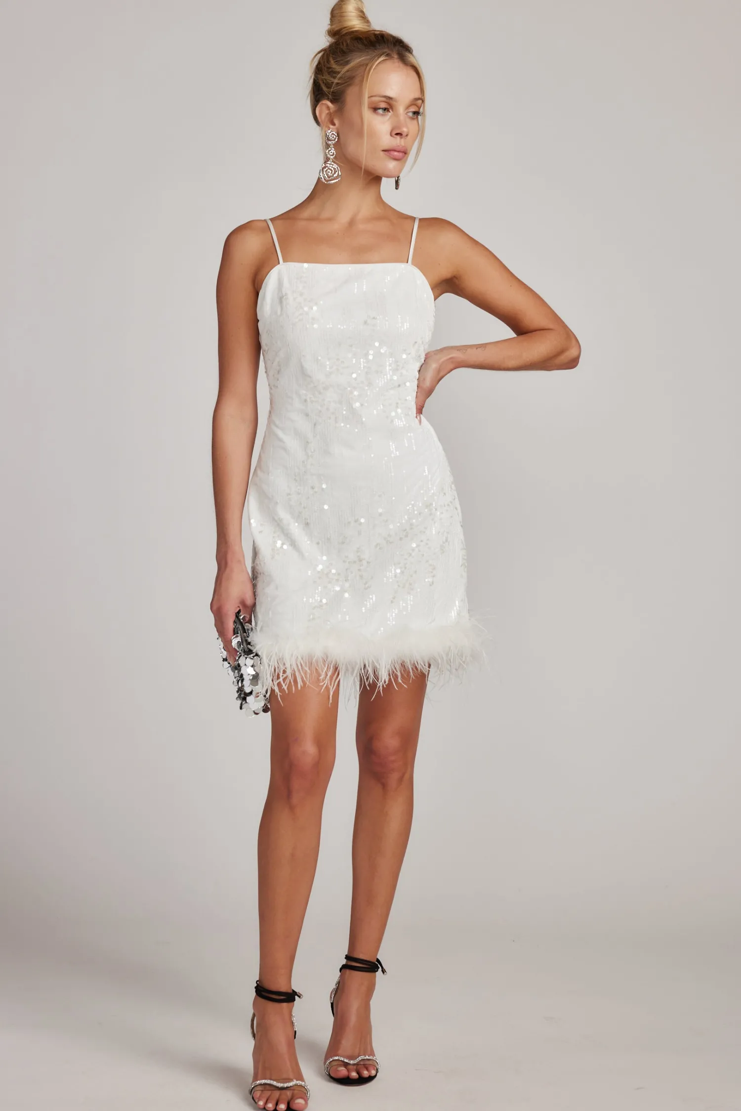 Sale Priscilla Sequin Mini Dress with Feather Trim Denim + Diamonds Bachelorette|Engagement Party