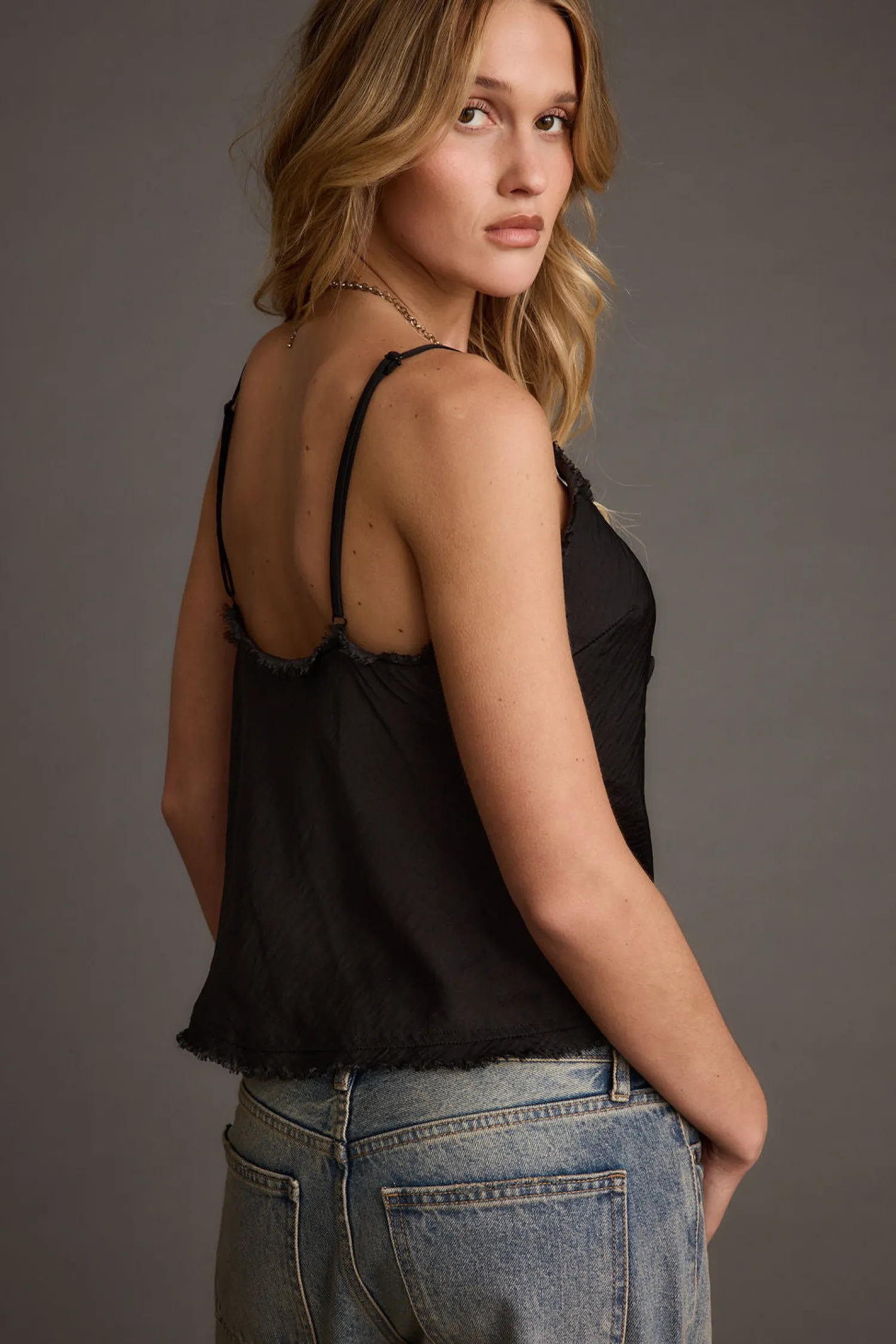 Sale Prosecco Black Rosette Frill Satin Cami Tank Date Night Tops|Going Out Tops