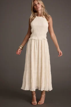 Sale Quinn Ivory High Neck Shimmer Chiffon Maxi Dress Honeymoon|Date Night Dresses
