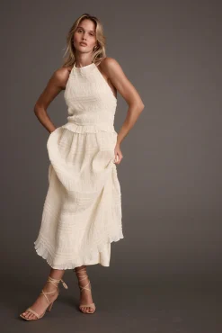 Sale Quinn Ivory High Neck Shimmer Chiffon Maxi Dress Honeymoon|Date Night Dresses