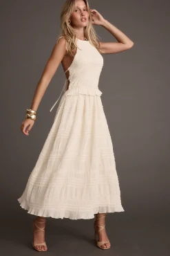 Sale Quinn Ivory High Neck Shimmer Chiffon Maxi Dress Honeymoon|Date Night Dresses