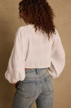 Outlet Rainey White Lace Up Top Long Sleeves|The White Edit