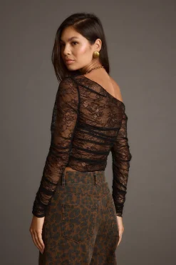 Discount Ramona Black Lace Off The Shoulder Top Going Out Tops|Long Sleeves