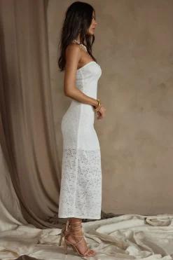 Outlet Reagan Strapless White Lace Midi Dress Engagement Party|Day Dresses