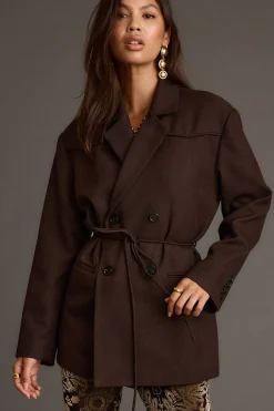 Best Rebel Brown Belted Double Breasted Blazer Jackets|Long Sleeves