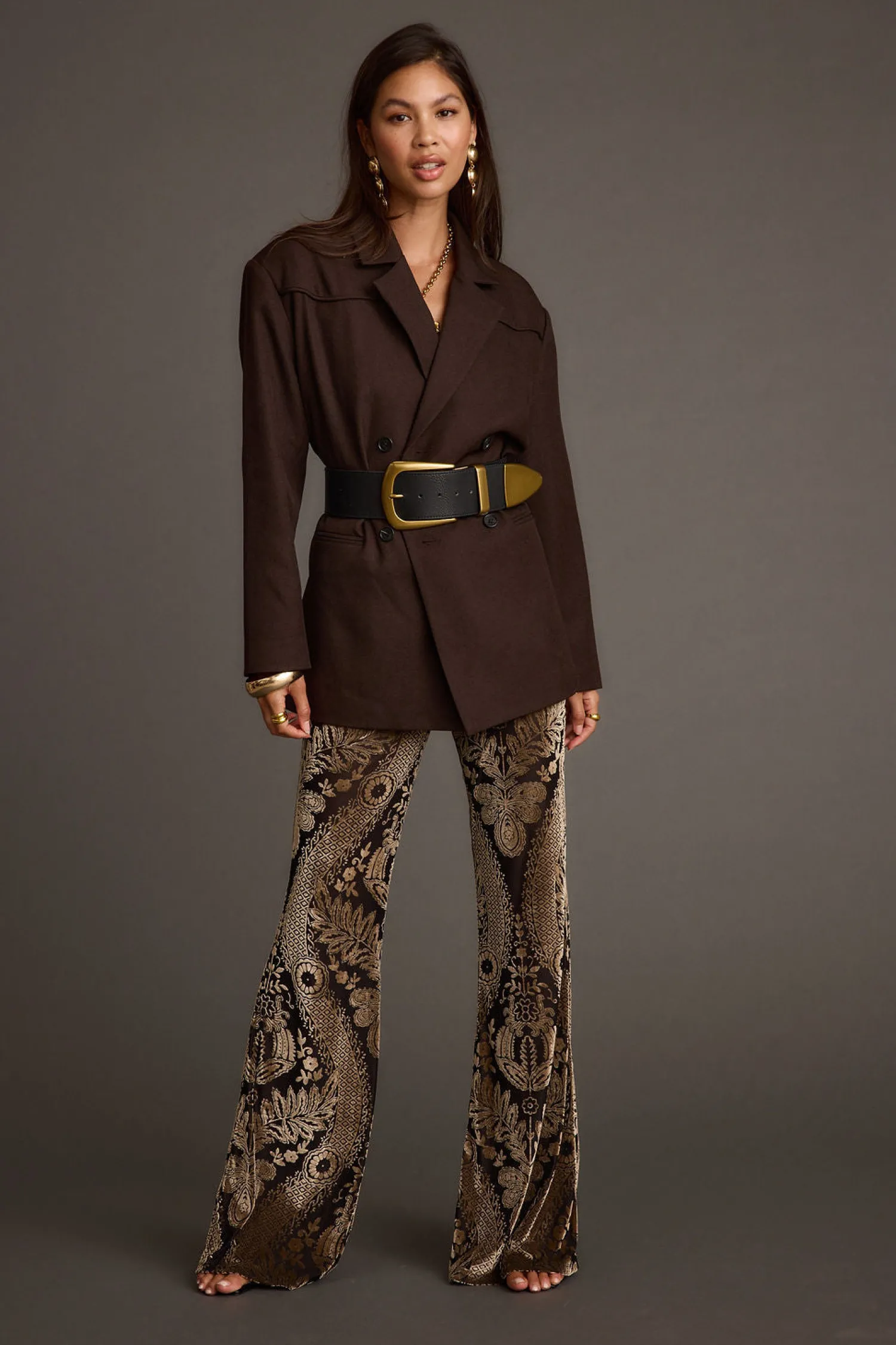 Best Rebel Brown Belted Double Breasted Blazer Jackets|Long Sleeves