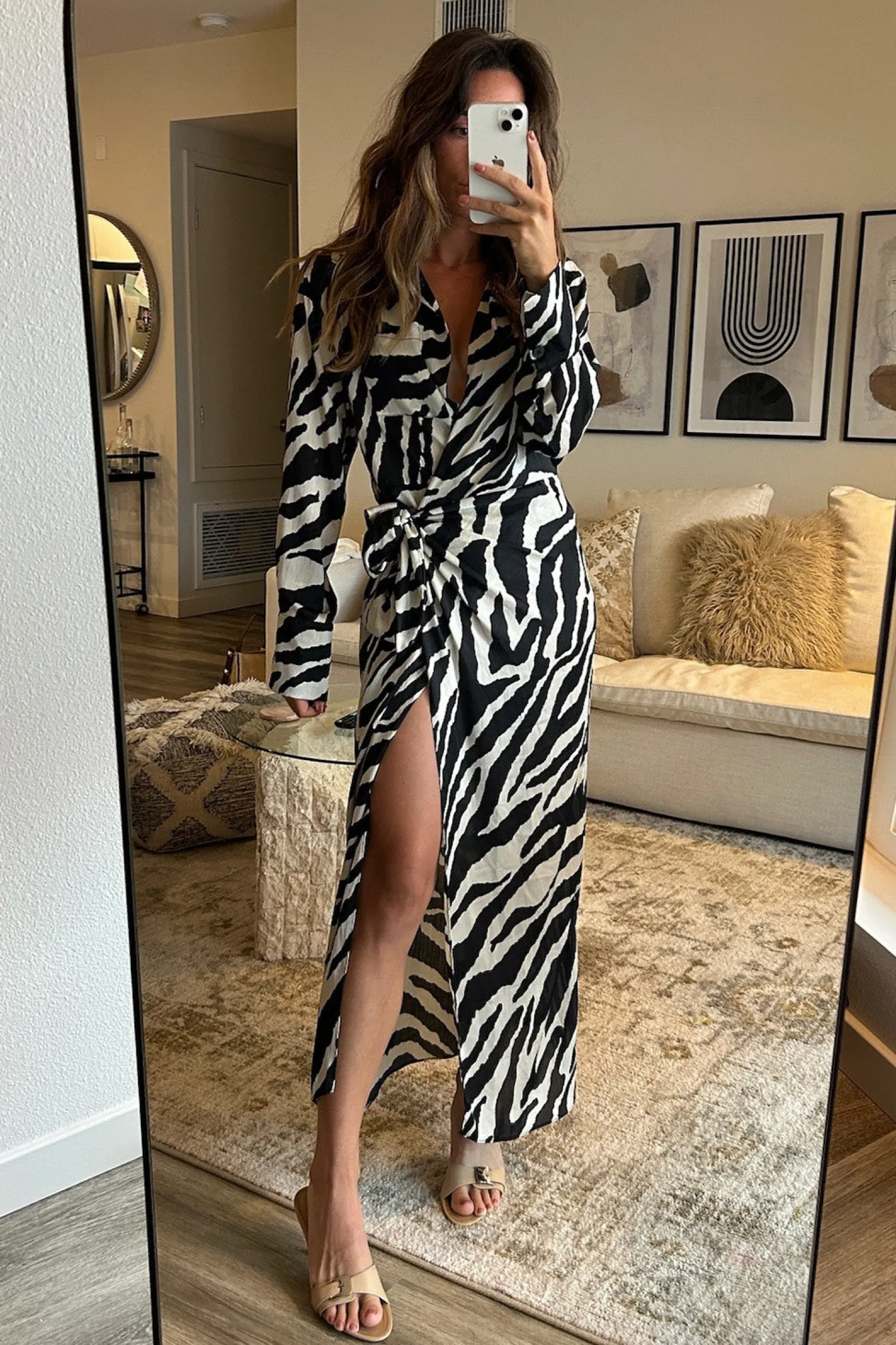 Clearance Renna Zebra Long Sleeve Wrap Midi Dress Midi Dresses