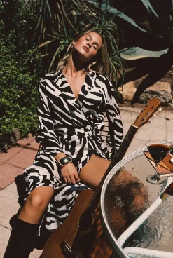 Clearance Renna Zebra Long Sleeve Wrap Midi Dress Midi Dresses