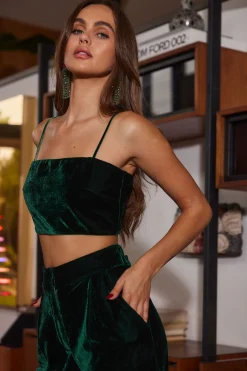 New Rhea Emerald Velvet Crop Top Going Out Tops|Tees + Tanks