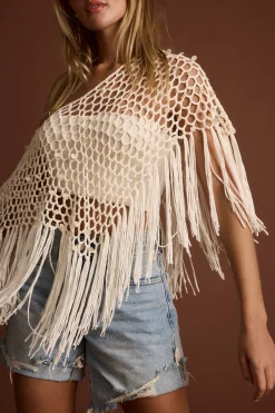 Sale Rianne Ivory Sequin Crochet Shawl Tees + Tanks|The White Edit