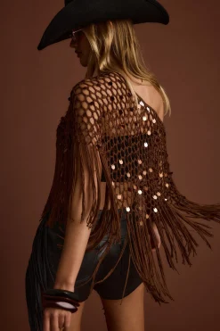 Clearance Rianne Mocha Sequin Crochet Shawl Tees + Tanks|For You And Your Bestie