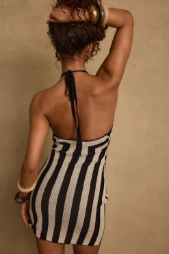 Best Risa Black Striped Knit Mini Dress Party Dresses|Day Dresses