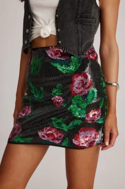 Outlet Rose Sequin Mini Skirt Going Out Bottoms|Skirts
