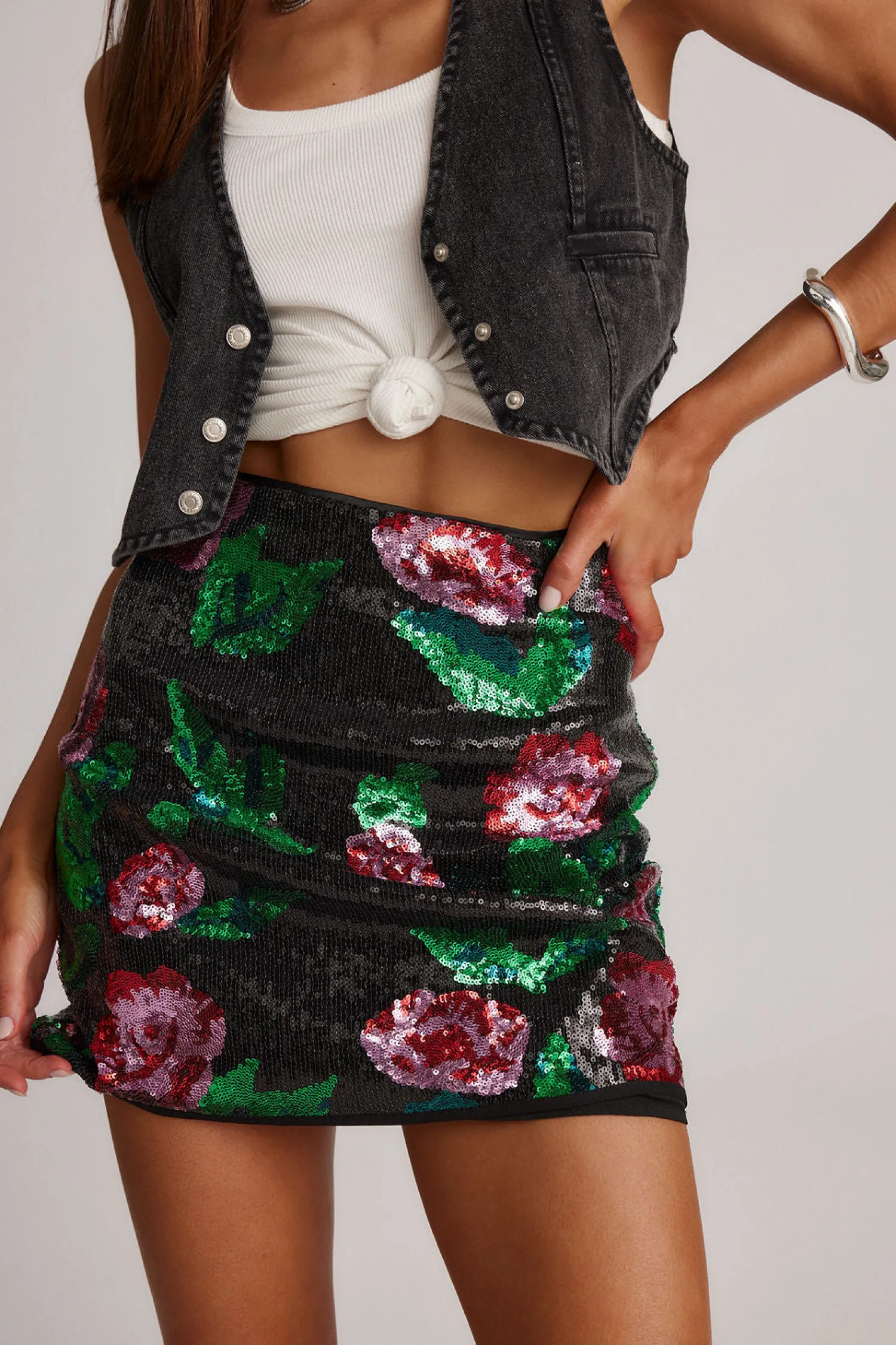 Outlet Rose Sequin Mini Skirt Going Out Bottoms|Skirts