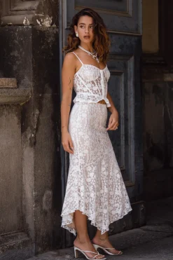 Hot Rosemary White Lace Maxi Skirt Bridal Bottoms|Skirts
