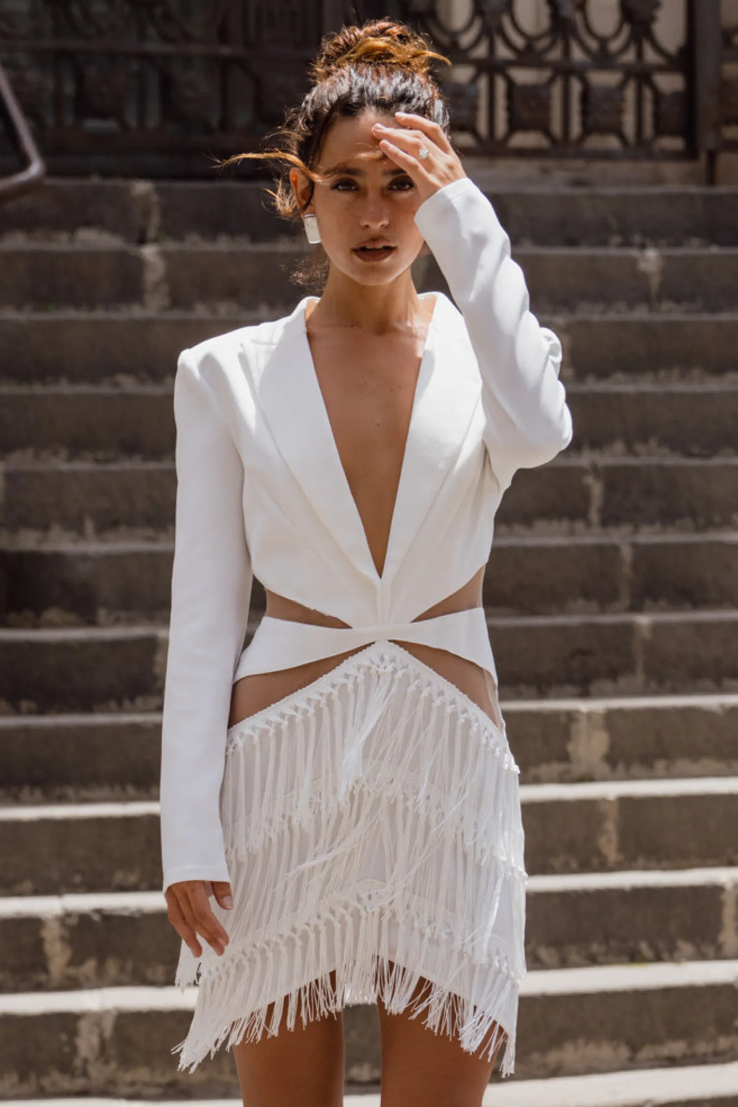 Best Rosetta White Lace Fringe Blazer Dress Honeymoon|Engagement Party