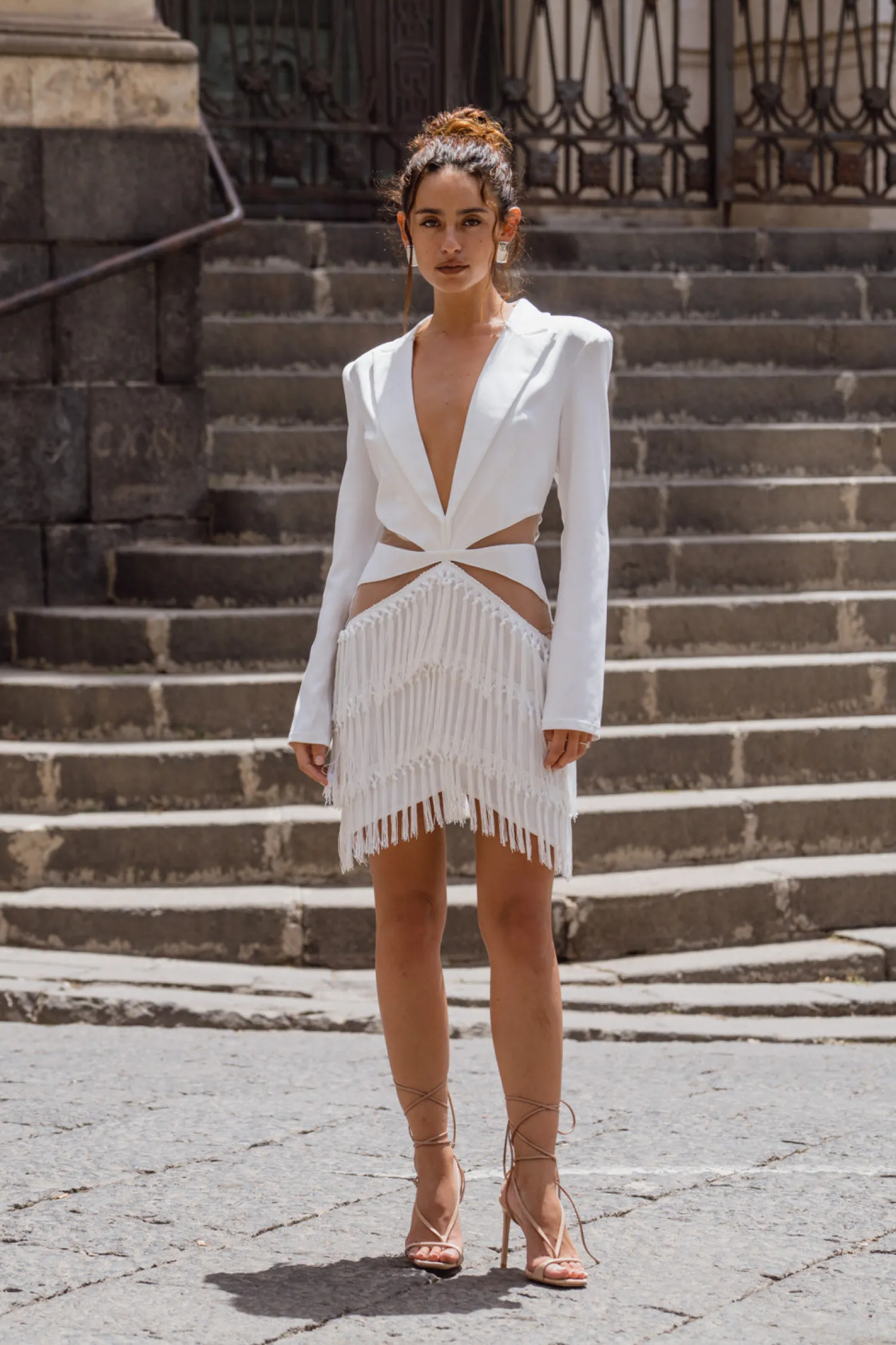 Best Rosetta White Lace Fringe Blazer Dress Honeymoon|Engagement Party