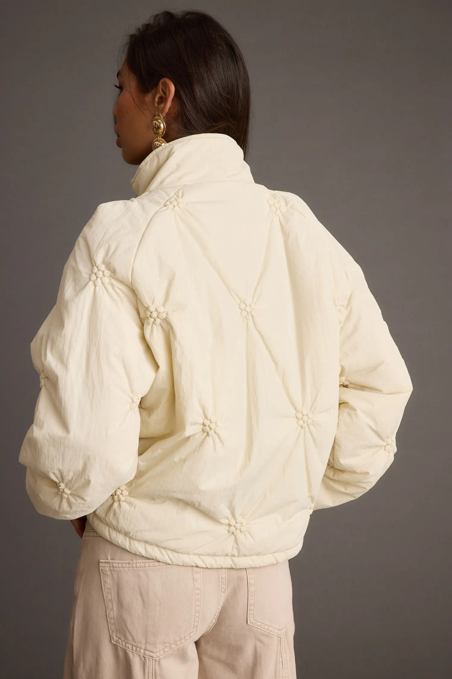 Fashion Rosey Cream Zip Front Puffer Coat Jackets|Long Sleeves