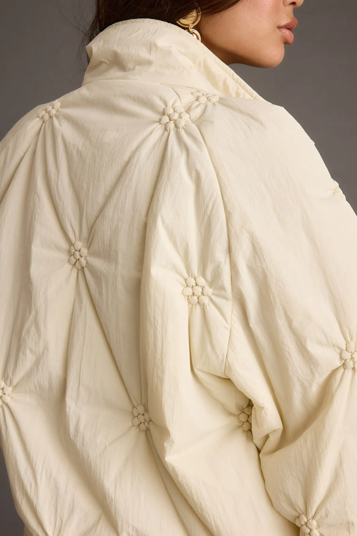 Fashion Rosey Cream Zip Front Puffer Coat Jackets|Long Sleeves