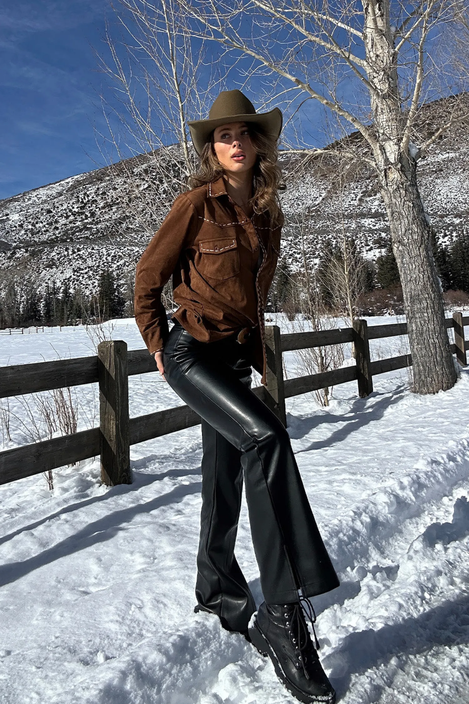 Discount Rustic Pines Brown Suede Button Down Top Long Sleeves|Festival Tops